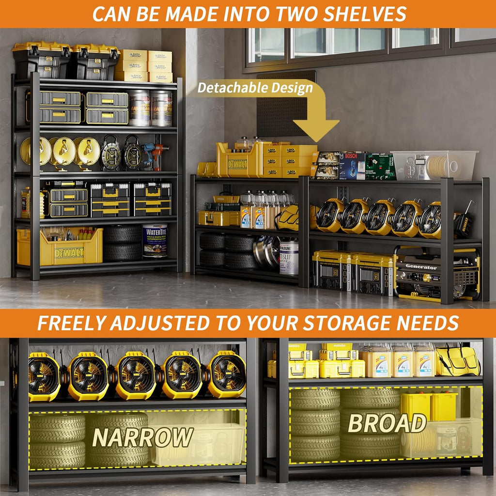 72"H Garage Shelving Units Storage Metal Shelves 2000LBS Heavy Duty Shelving 5-Tier Adjustable Utility Industrial Shelves Rack for Garage Basement Pantry Kitchen Living Room (15.7"D×35.4"W× 72"H)