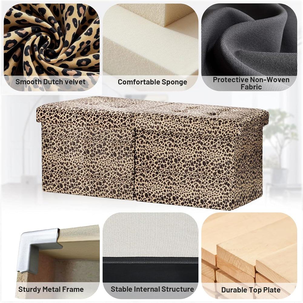 Bsketa Storage Ottoman Bench, 34" Folding Velvet Foot Rest,Leopard Print...
