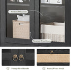 71” Tall Arched Kitchen Pantry Cabinet, Modern Farmhouse Hutch Storage Cabinets with Large Drawer and Glass Doors for Kitchen, Dining Room, Living Room, Black