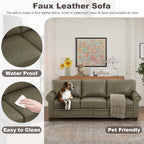 Faux Leather Sofa,82" W Mid Century Modern Couch with Storage Place,Oversized 3 Seater Sofa with Nailhead Trim&Rolled Armrests,Deep Seat Comfy Couch for Living Room,Bedroom,Apartment,Office(Taupe)