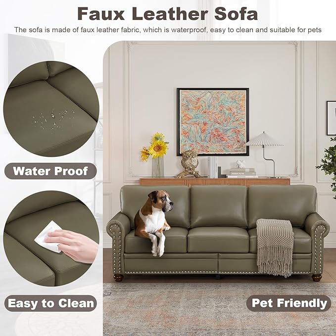 2 Piece Faux Leather Sofa Set,Modern Couch and Loveseat Sets with Storage,Mid...