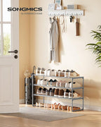 SONGMICS Shoe Rack, 3-Tier Shoe Organizer, Metal Storage Shelf, Upright or Upside Down, for 16-20 Pairs, Stackable, for Entryway, 11.8 x 36.2 x 21.7 Inches, Gray ULSA303G01
