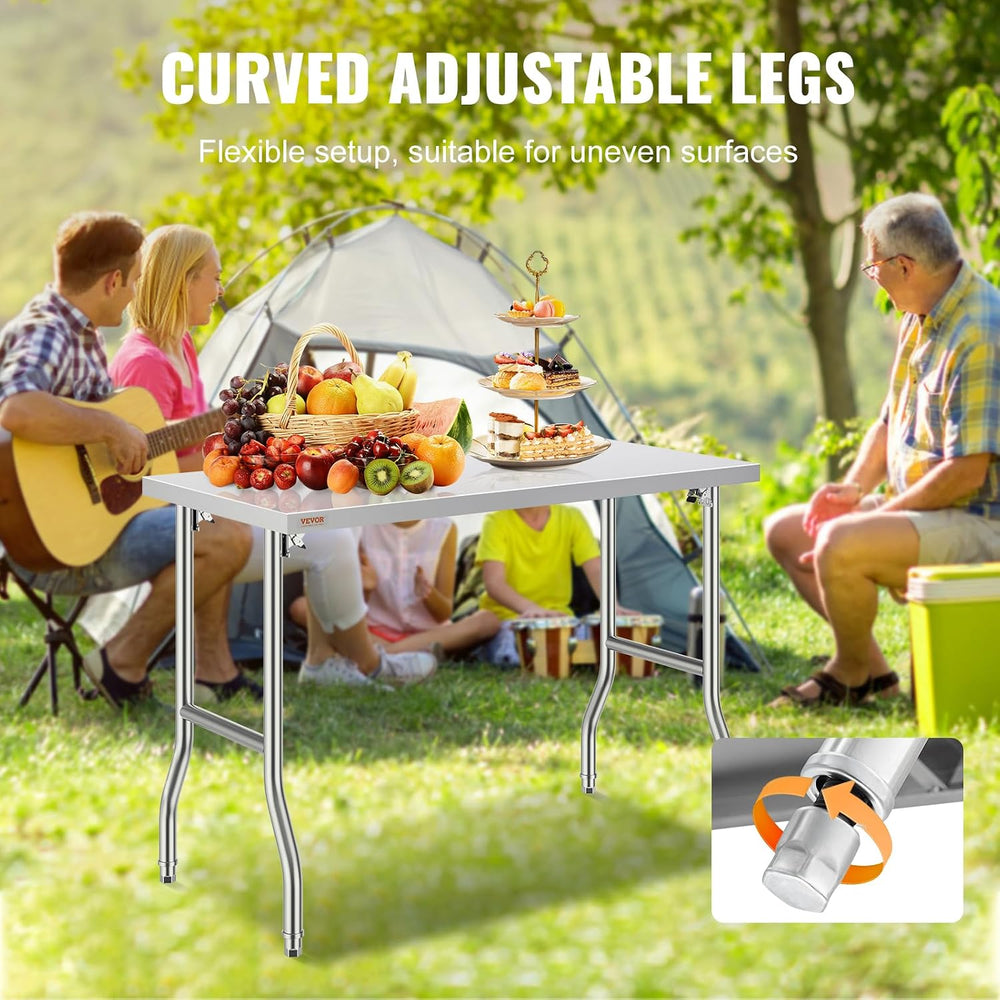 VEVOR Stainless Steel Foldable Work Table, 24 * 48 Inch Heavy Duty Food Outdo...