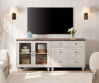 WAMPAT TV Stand for 75 Inch TV, Wood TV Cabinet Entertainment Center Television Stands for Living Room, 2-in-1 Sideboard Buffet Cabinet with Glass Door & Drawer for Kitchen, Rustic White