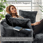 59" Oversized Round Chaise Lounge Chair Indoor with Throw Pillows | No Assembly Required, Corduroy Fabric, Plush Round Sleeper Lounge for Living Room Bedroom