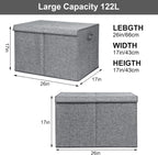 122L Large Toy Chest Box with Lid, Foldable Toy Storage Organizer Bin Boxes with Removable Divider for Kids, Boys, Girls, Nursery, Playroom, 26"x17" x17"(Linen Gray)