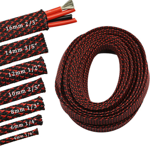 30ft PET Expandable Sleeving Wire Cable Sleeve (3/5", Red&Black)