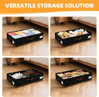 Under Bed Storage with Wheels,Underbed Storage with Sturdy Sidewalls/Bottom, Clear Cover, Label and PU Handle, Rolling Under Bed Drawers for Clothes, Shoes, 6.5 Inch Height,Black, 2 Pack