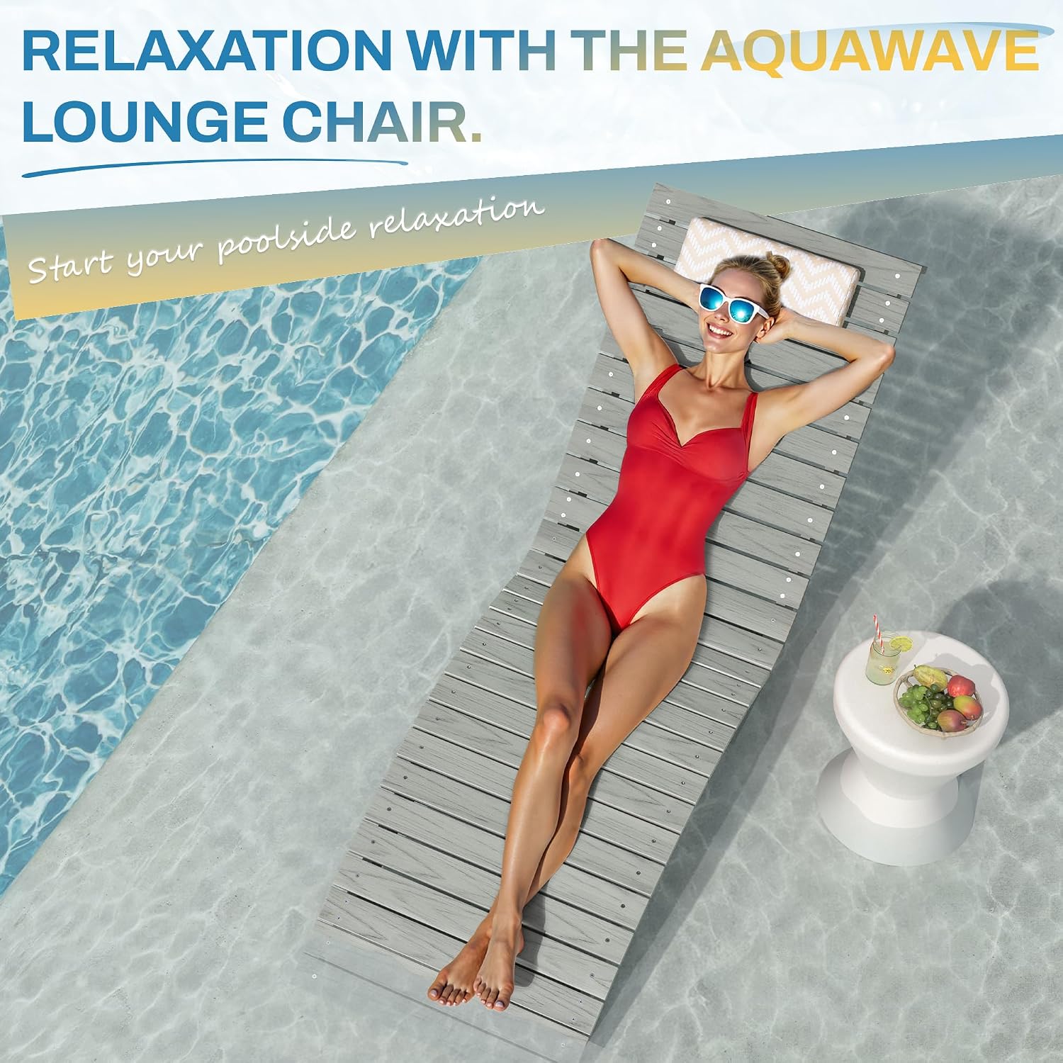 Aquawave Pool Lounge Chairs Set of 2 with Hedrest for 8-10 in Pool, Grey