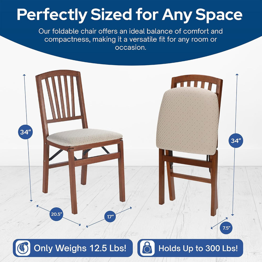 Stakmore Slat Back Wooden Folding Chairs with Padded Seats, Set of 2 - No Ass...