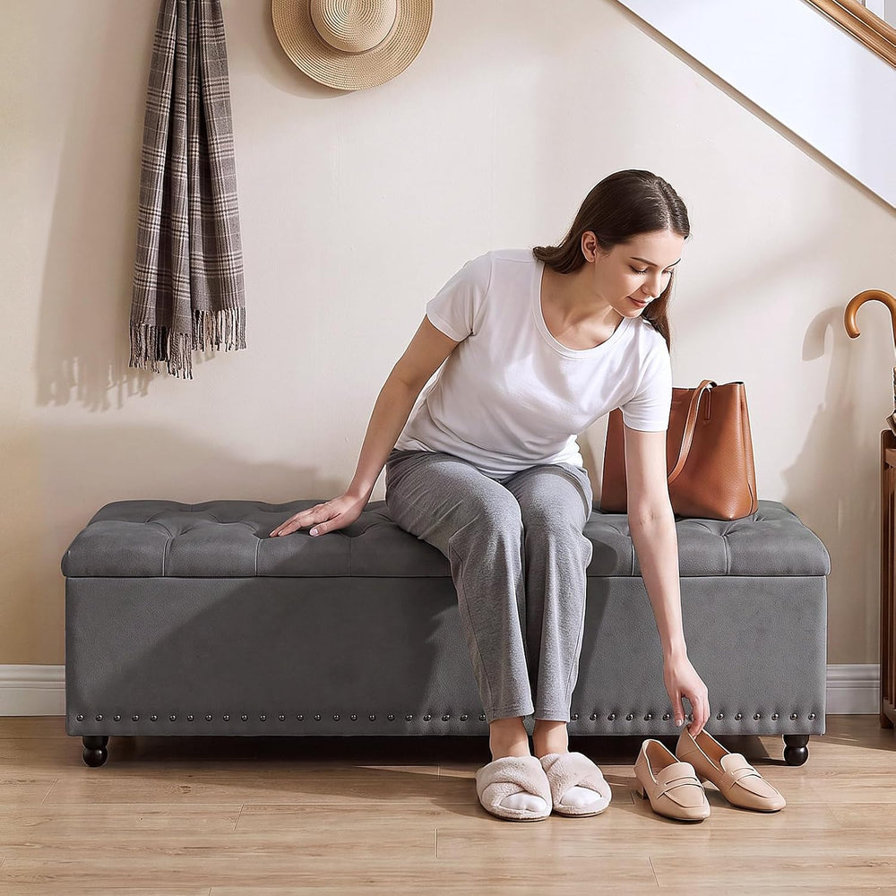 51" Storage Ottoman Bench with Wooden Legs and Soft-Close, Grey | Large ...