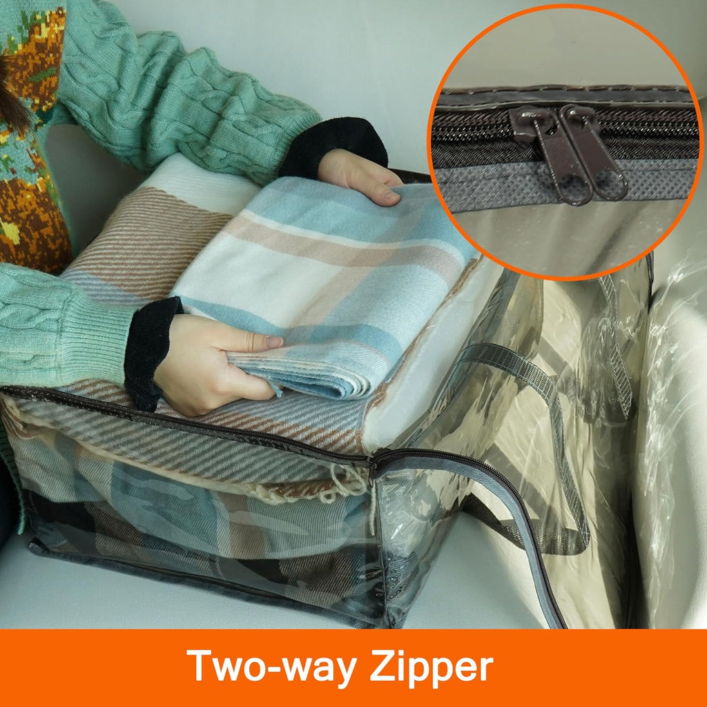 Vieshful Grey 40L Clear Clothes Storage Bag with Zipper 3 Pack Colorful Clothes Organizer Vinyl Storage Bag for Comforter, Blanket, Bedding, Duvet, Transparent Moving Totes