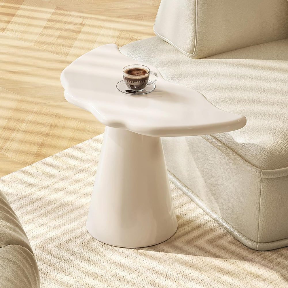 Guyii Irregular End Table, Cream White Side Table, Small Shark Fin Sofa Table...
