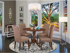 East West Furniture DLBA5-MAH-18 5 Piece Dining Room Table Set Includes a Round Kitchen Table with Dropleaf and 4 Brown Linen Linen Fabric Parson Dining Chairs, 42x42 Inch, Mahogany