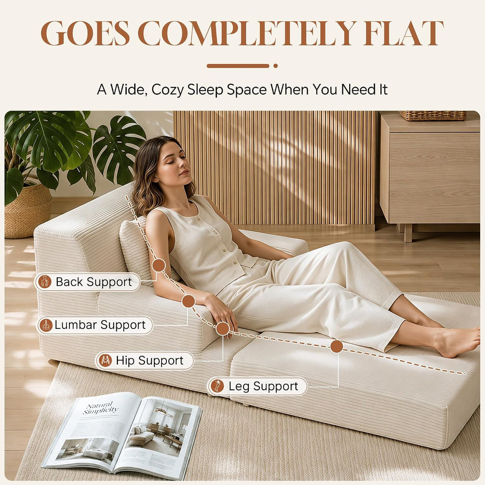 HOMBYS 5-in-1 Convertible Floor Sofa Bed, Cloud Boneless Couch with Ottoman