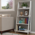 4-Tier Ladder Bookshelf - Freestanding Shelved Bookcase with X-Back Frame and Leaning Look - Display Shelves for Home or Office by Lavish Home (White)
