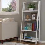 4-Tier Ladder Bookshelf - Freestanding Shelved Bookcase with X-Back Frame and Leaning Look - Display Shelves for Home or Office by Lavish Home (White)