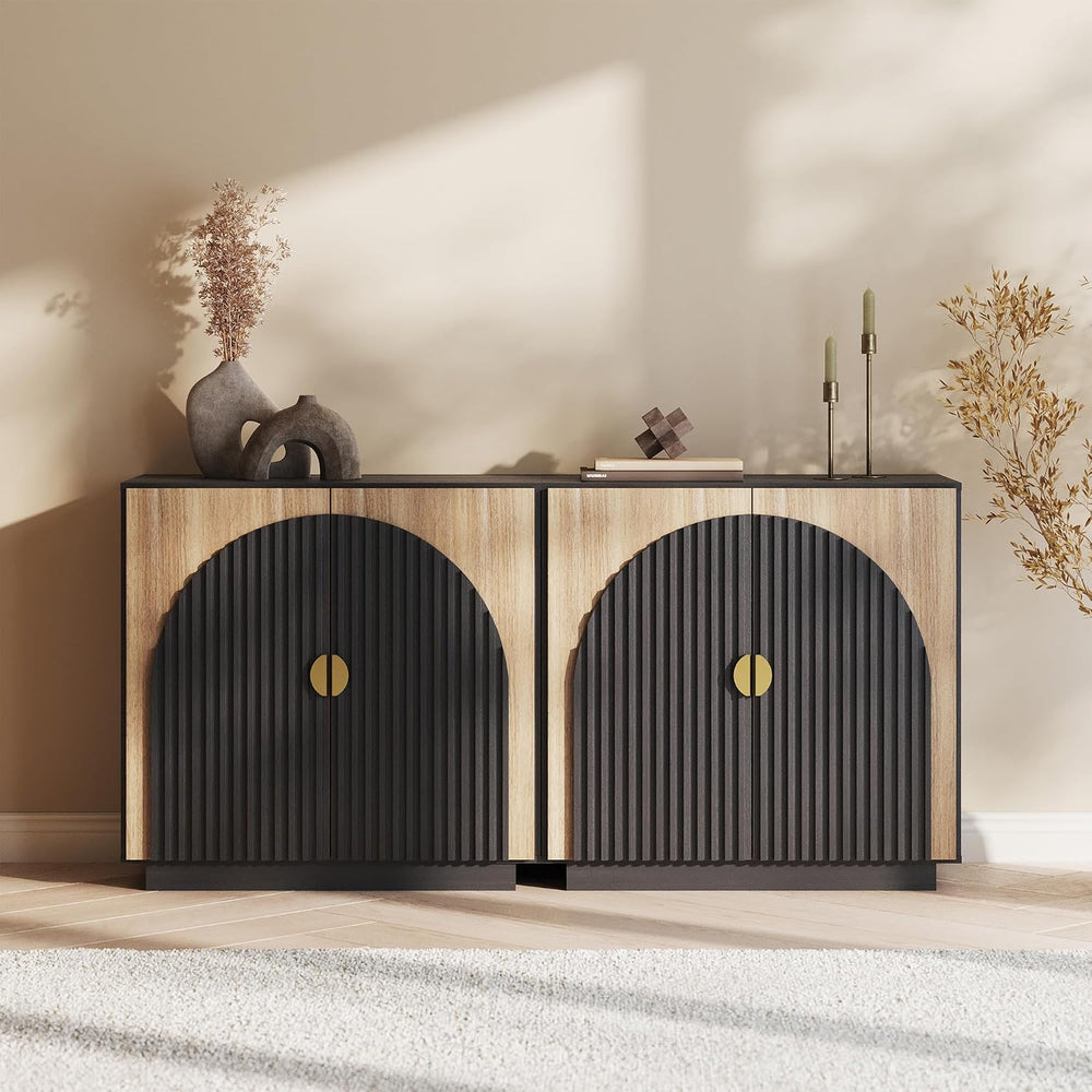 BELLEZE Stacked 33" Sideboard Buffet Cabinet - Camel