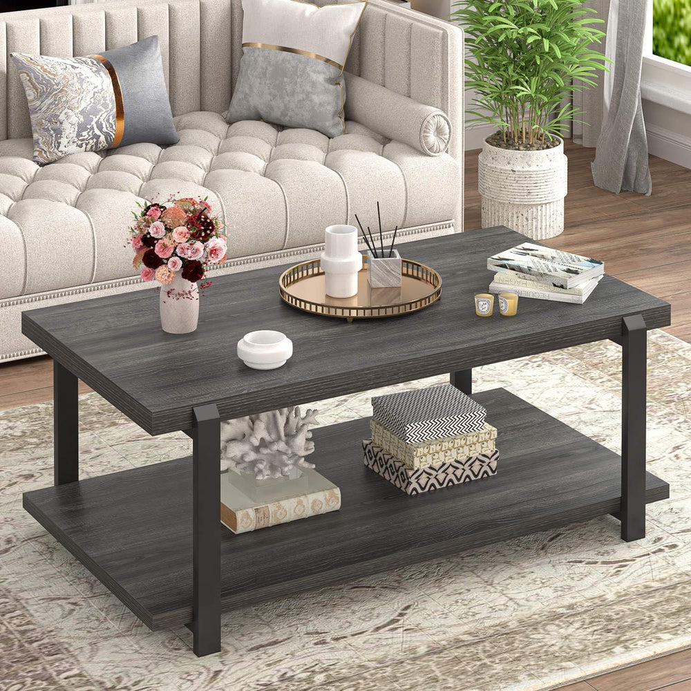 FOLUBAN Modern Coffee Table, Rustic Wood Center Table with Storage for Living...