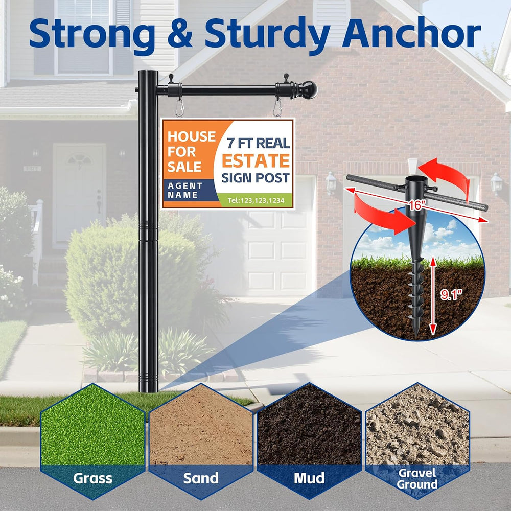 Real Estate Sign Posts 7FT Wind-Resistant Yard Sign Holder with Adjustable 32...