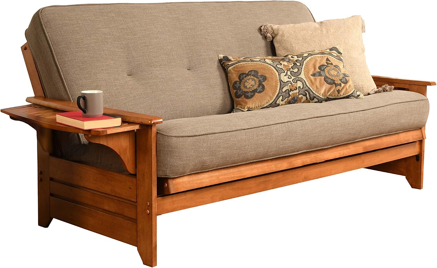 Kodiak Phoenix Futon Sofa Bed with Wooden Frame and Linen Stone Mattress, Convertible Futon Couch Bed and Full Size Futon for Living Room, Barbados
