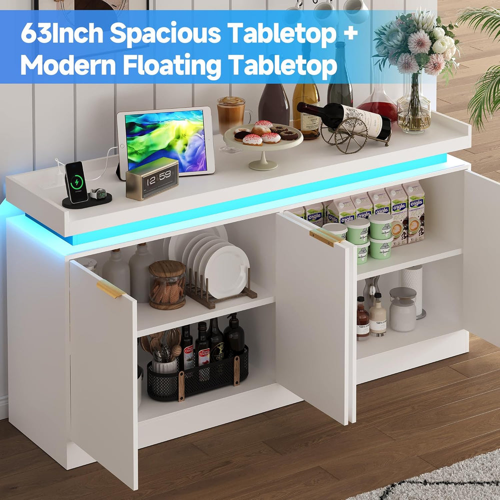 knoworld LED Sideboard Buffet Cabinet with Storage, 63'' Large Kitche...