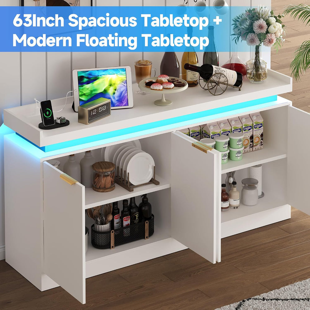knoworld LED Sideboard Buffet Cabinet with Storage, 63'' Large Kitche...