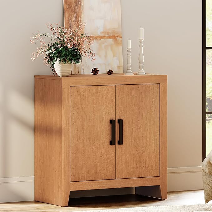 WAMPAT Farmhouse Wood TV Stand with Storage Cabinet for TVs up to 50 Inch, Rustic Entertainment Center with Doors & Shelves, Media Console Table for Living Room, Bedroom, or Office, Mocha