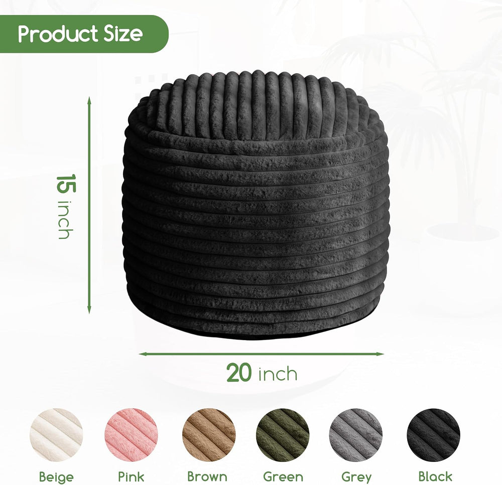 HIGOGOGO Round Stuffed Pouf Ottoman, Corduroy Poufs with High-Density Foam Fi...