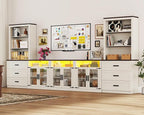157" W 4-Piece Entertainment Center with Bookshelves for TVs up to 100", Farmhouse Wall Unit TV Stand with Doors & Drawer, Media Console Table for Living Room, Bedroom, White