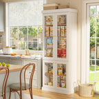 ivaniti 70.8" Tall Farmhouse Kitchen Pantry Cabinet with Glass Doors, Modular Storage Cabinet with 6-Tier Adjustable Shelves, White, Wooden Hutch for Kitchen, Living Room, Set of 2