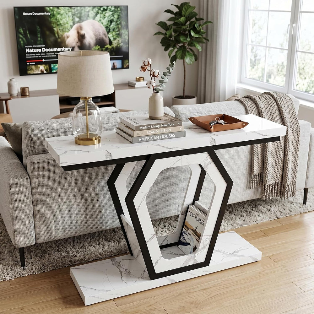 senlin Sofa Table 47.3 Inch Narrow Console Table with Openwork Frame, Industr...