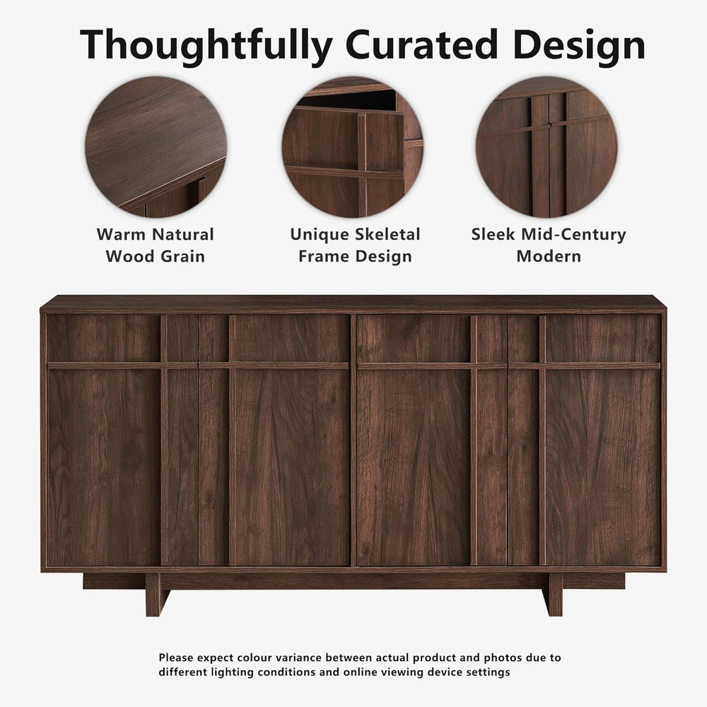 Sideboard Buffet Cabinet with Storage, Mid Century Modern Accent Cabinet with...