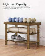 SONGMICS Shoe Rack Bench, 3-Tier Bamboo Shoe Storage Organizer, Entryway Bench, Holds Up to 286 lb, 11.3 x 27.6 x 17.8 Inches, for Entryway Bathroom Bedroom, Yellow Brown ULBS04WL