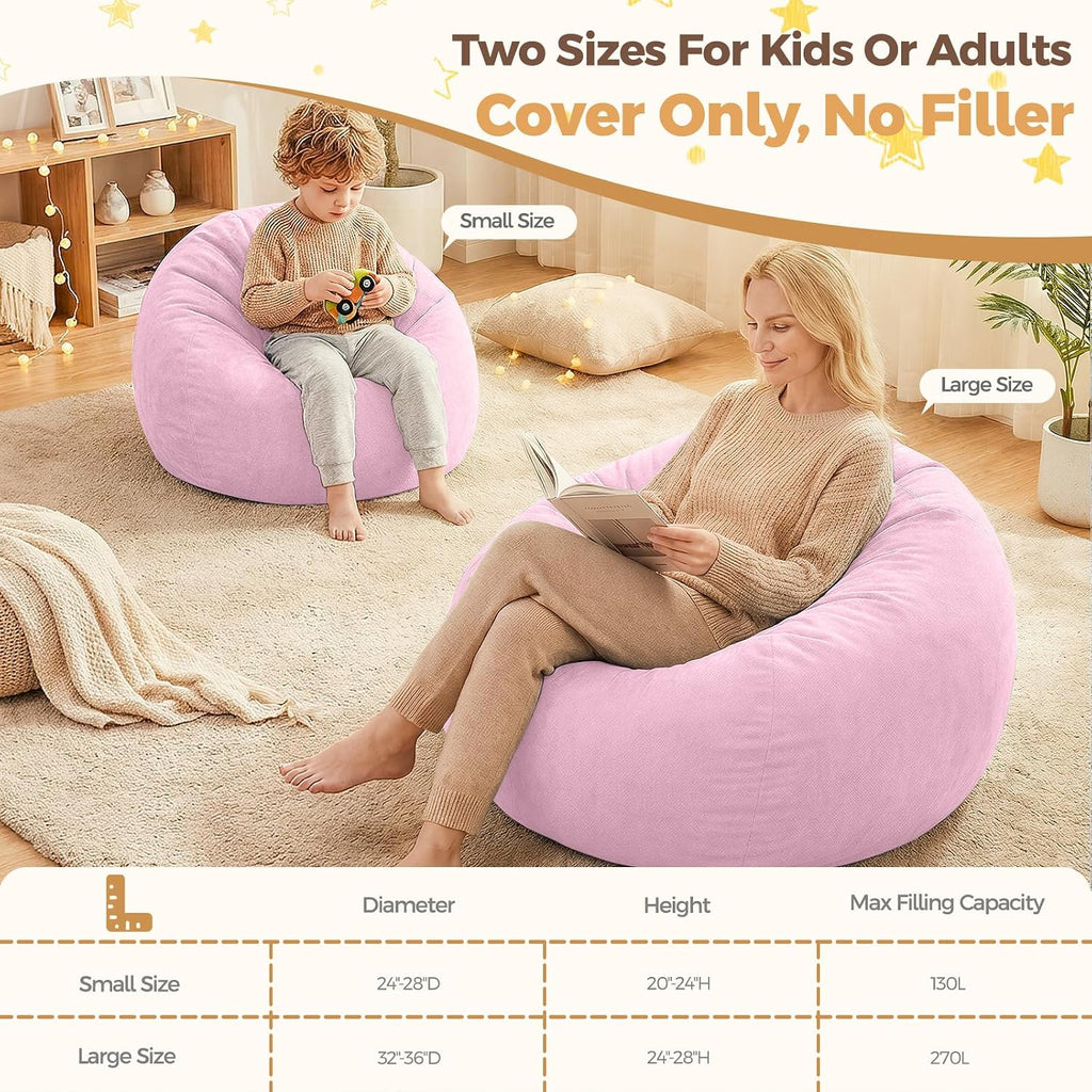 Stuffed Animal Storage Bean Bag Chair Cover, No Filler Bean Bag Cover | Soft Velvet, Stuffed Animal Storage Chair, Reinforced Stitching, with Handle, Durable Zipper, for Kids Teens Adults Girls