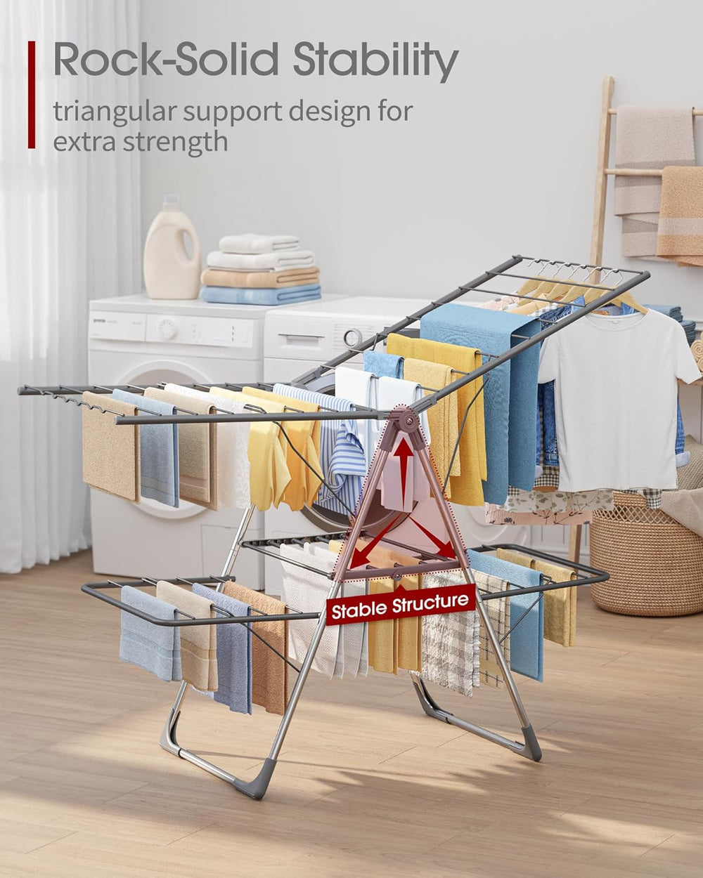 Sakugi Clothes Drying Rack, Foldable 2-Level Laundry Drying Rack with Height-...