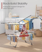Sakugi Clothes Drying Rack, Foldable 2-Level Laundry Drying Rack with Height-Adjustable Wings, for Clothing & Bedding, Free-Standing Space-Saving Rack, Indoor & Outdoor, 55.5" L × 22.8" W, Gray