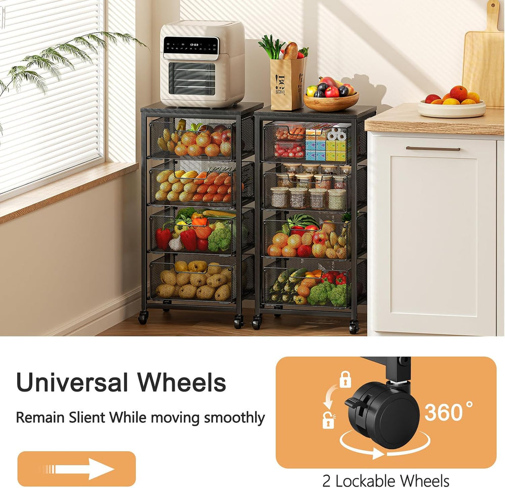 4-Tier Fruit Vegetable Storage Cart - Kitchen Organizer and Storage Cart with...