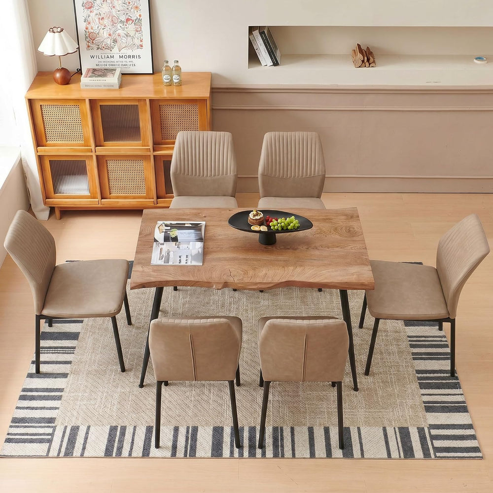Dining Chairs Set of 6, Beige PU Leather Dining Chairs, Comfortable Upholster...