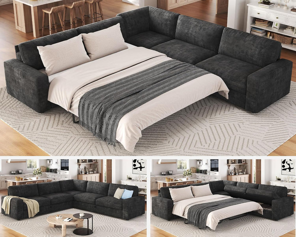 AMERLIFE 106" Sofa Bed, Couch with Pull Out Bed with Storage-Chenille Gr...