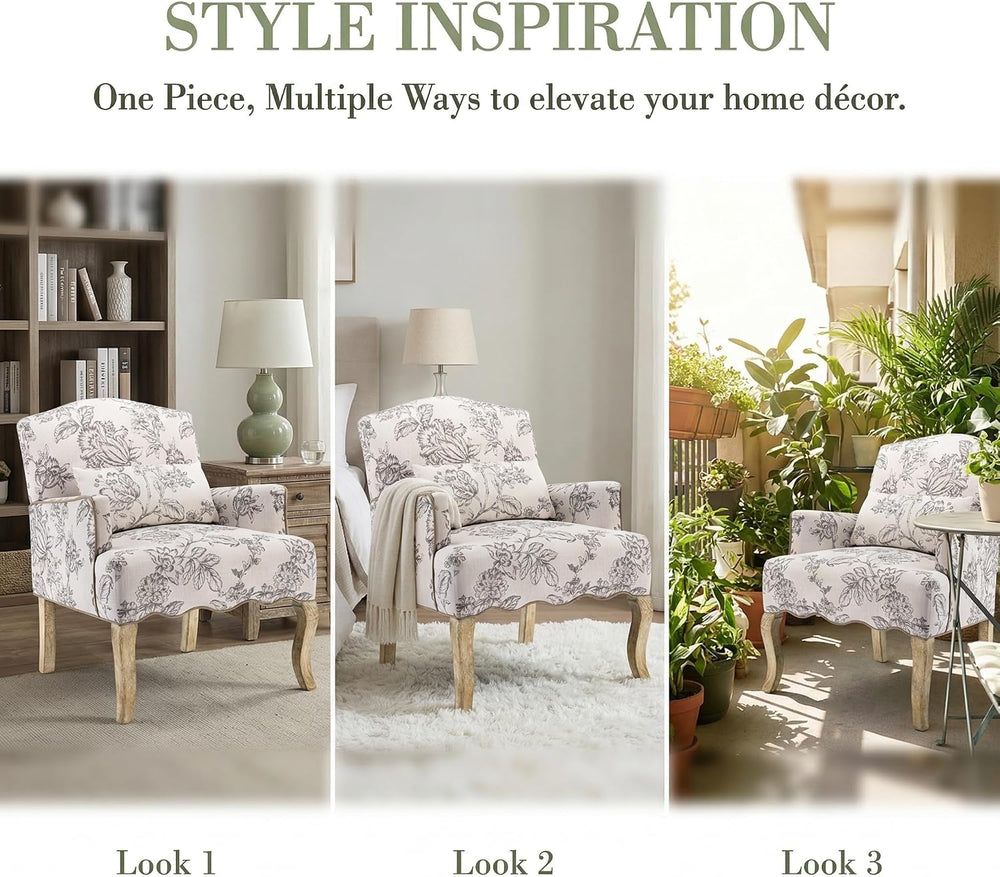 Floral Accent Chair Set of 2 Rustic Farmhouse Bedroom Chair Comfy