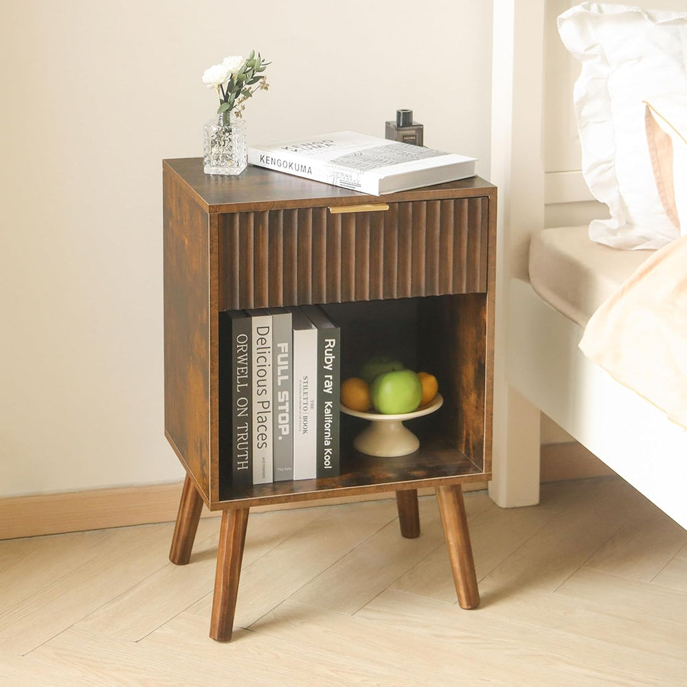 Fultyle Mid Century Modern Nightstand, Wood Bedside Table with Drawer and Ope...