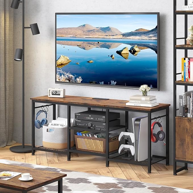 YGEOMER Entertainment Center for 55 50 45 43 40 32 Inch TVs, TV Stand with Po...