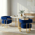 STHOUYN Modern Black Boucle Dining Chairs Set of 4 with Gold Metal Legs, Mid Century Barrel Kitchen Chairs Set, Upholstered Accent Armchairs Dining Room Set, Living Room, Apartment (Blue, 2pcs)