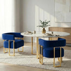 STHOUYN Modern Black Boucle Dining Chairs Set of 4 with Gold Metal Legs, Mid Century Barrel Kitchen Chairs Set, Upholstered Accent Armchairs Dining Room Set, Living Room, Apartment (Blue, 2pcs)