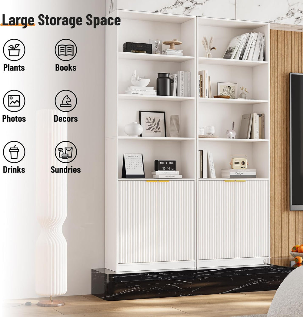 INNOD 69" Tall Book Shelve Bookcases with Doors, Floor Standing 6 Shelf ...