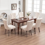 Mid Century Modern Dining Chair Set of 6 Velvet Upholstered Dining Accent Chair Farmhouse Dining Chairs with High Back and Nailhead Trim for Kitchen, Living Room, Bedroom (Beige)