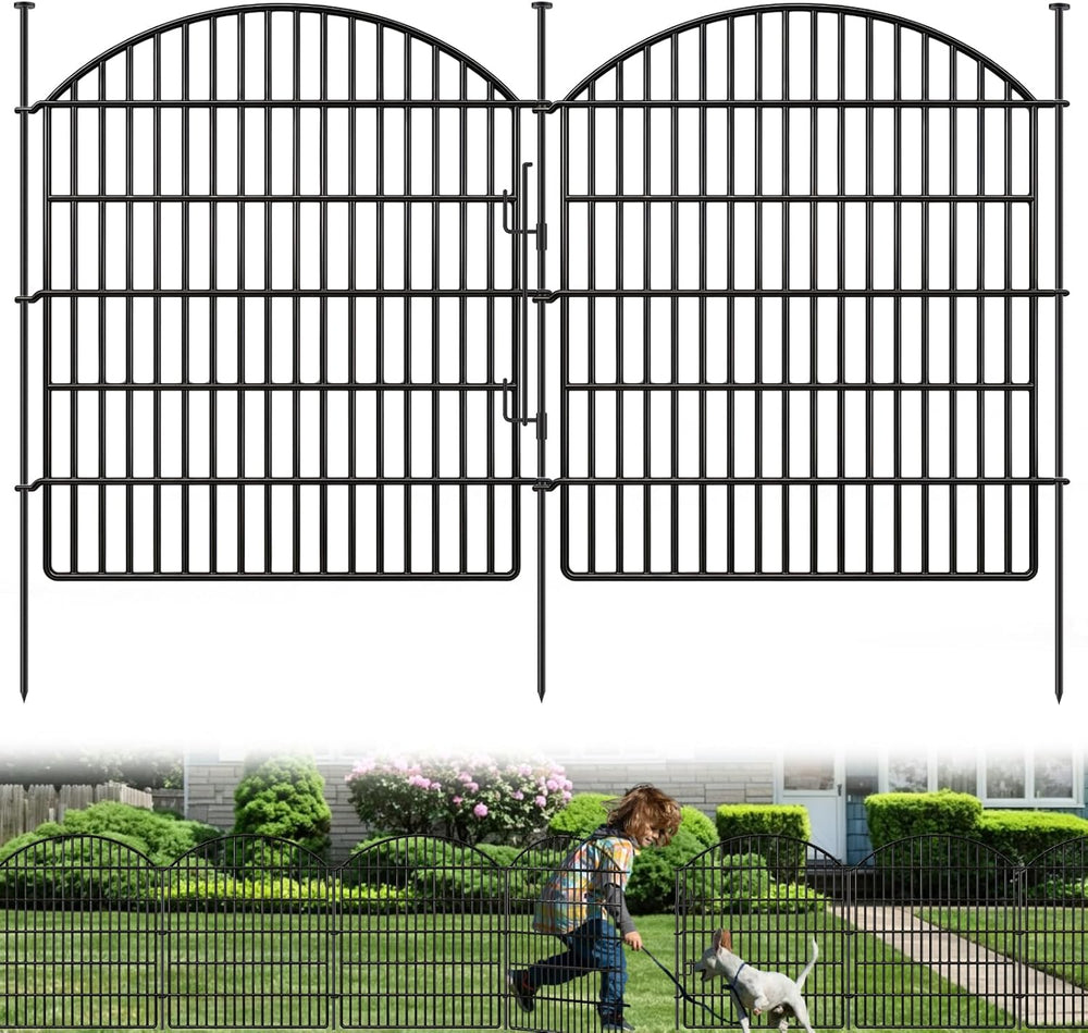 10 Panels Garden Fence Animal Barrier with Lock, 33in (H) x 24ft (L) Dog Fenc...