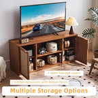 LEYAOYAO Rattan TV Stands for Living Room, Boho TV Cabinet with Storage and Open Shelf, Rustic Wood Entertainment Center, Media Console for 50-65 Inch TV, Tea Brown