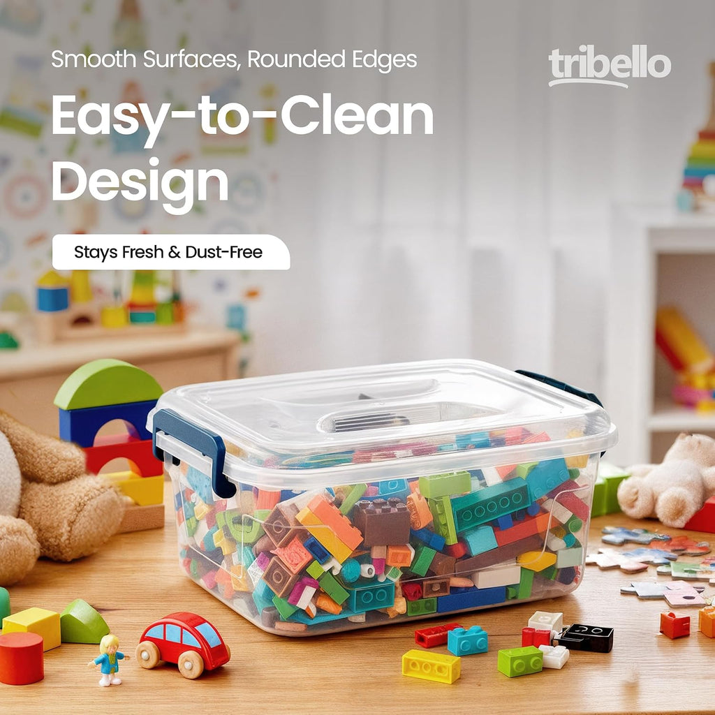 Tribello Plastic Storage Bins with Lids, Clear Stackable Storage Containers - 5 Qt - 3 Pack